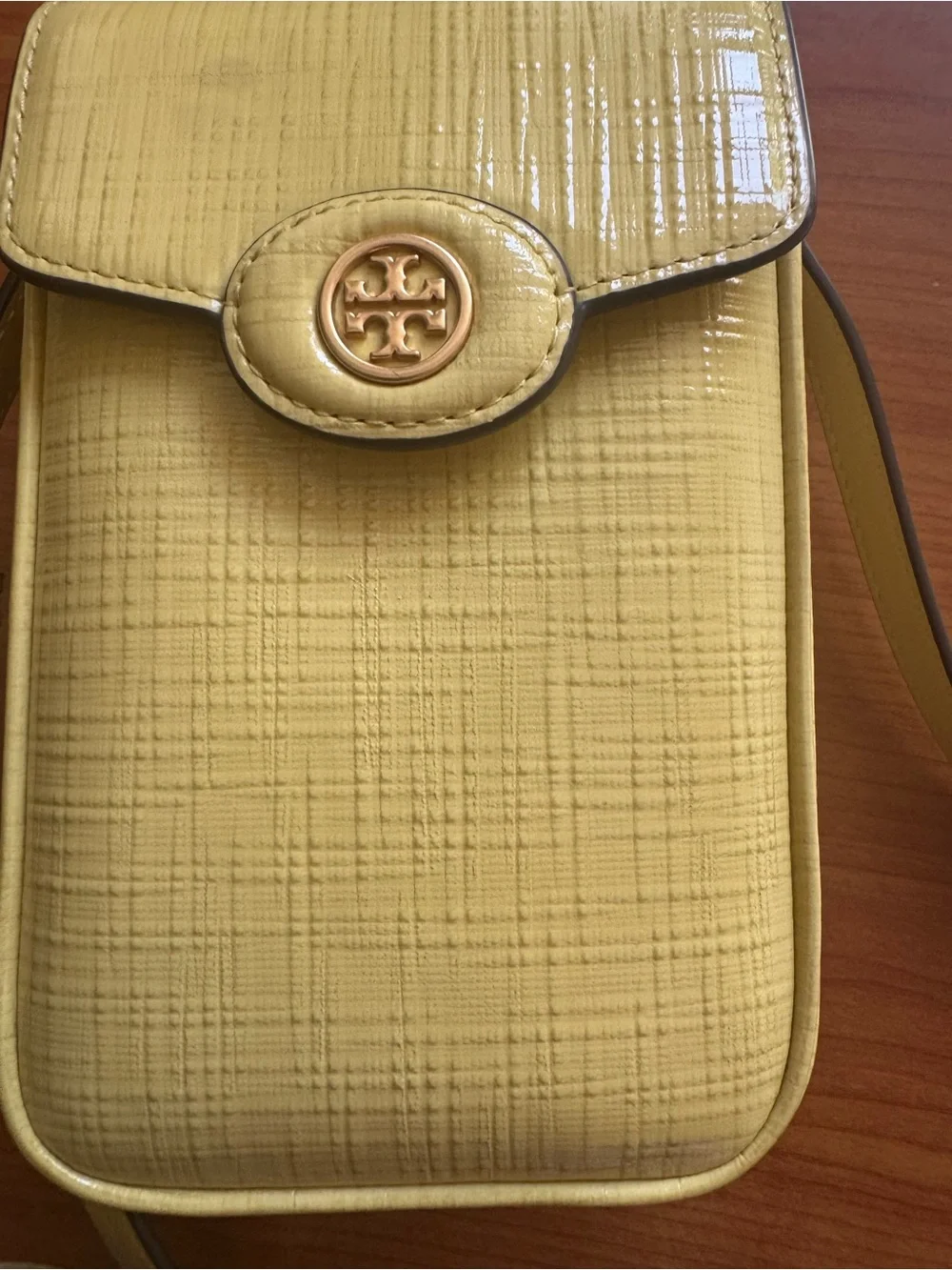 Tory Burch Lemon Yellow Textured Leather Crossbody Phone bag